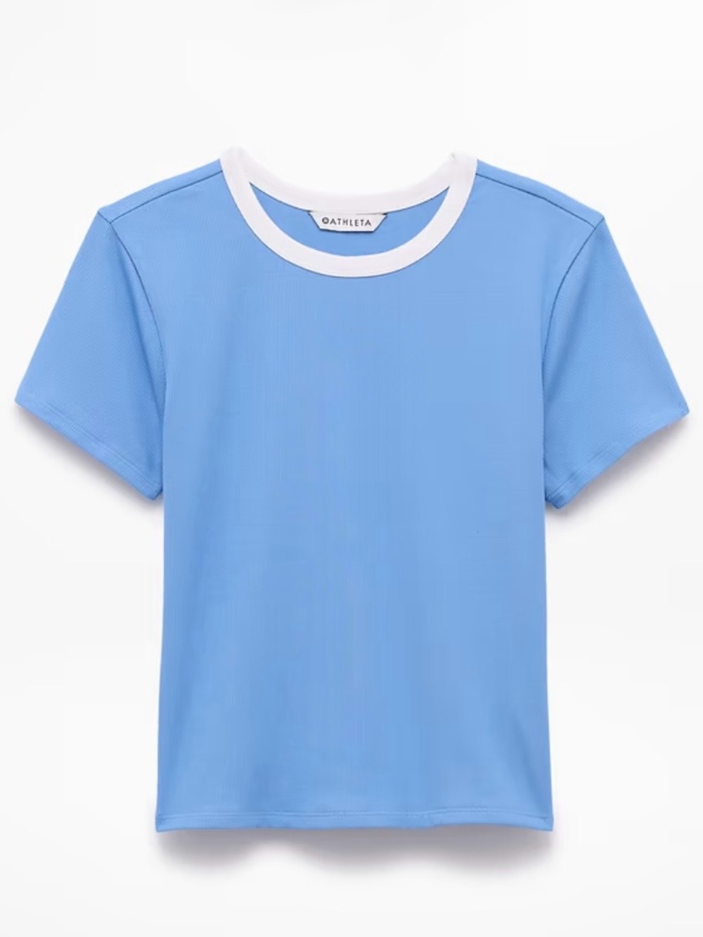 NWT- Athleta Signature Rib Crop Tee, Waterfall/White, Small